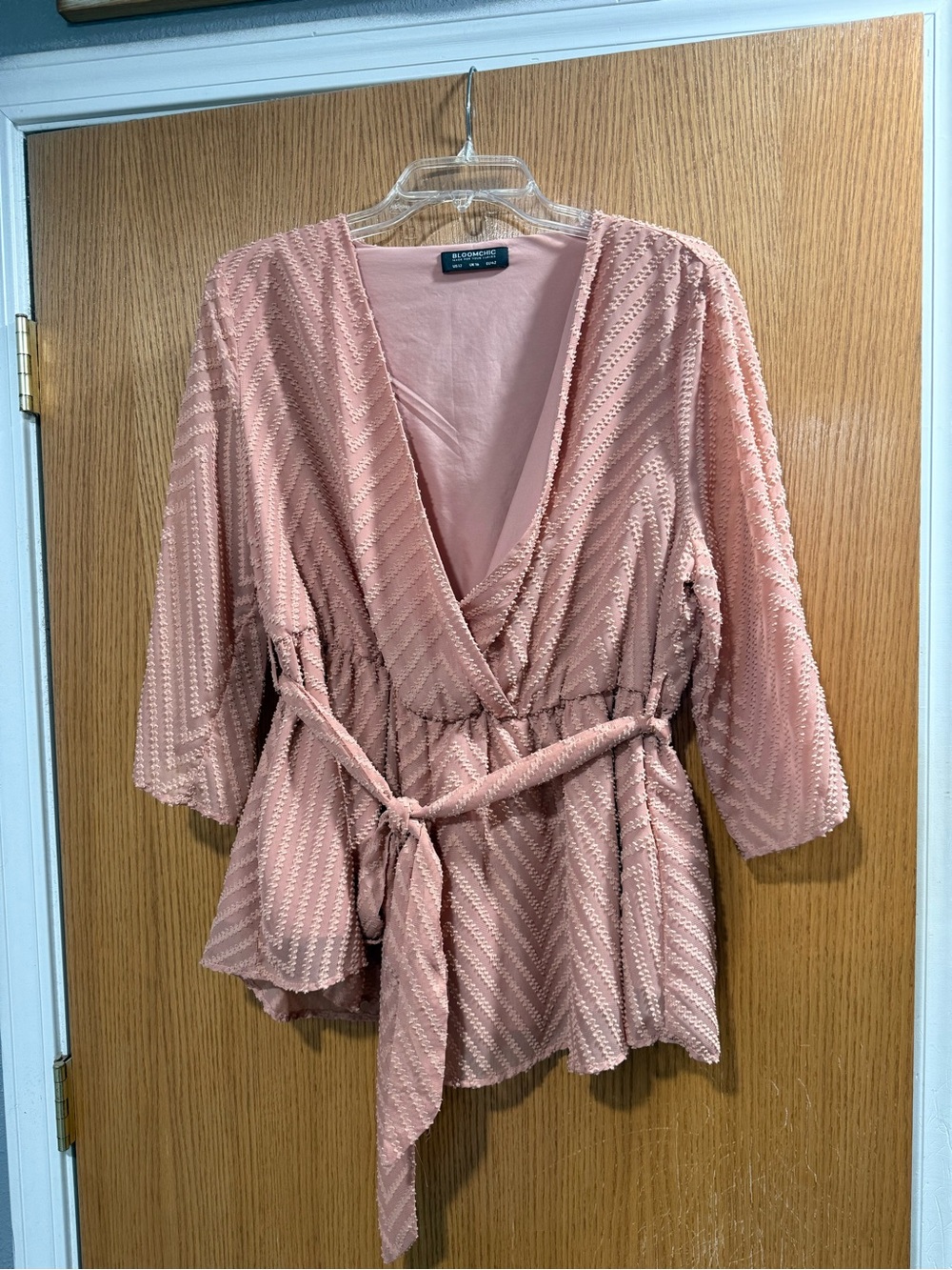 BloomChic Blush Pink Chevron Wrap Robe with Tie Belt